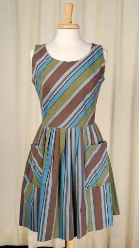 1950s Brown Striped Dress