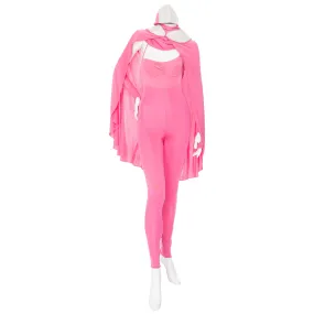 1979 Pink and Silver Futuristic Unitard Cape Ensemble