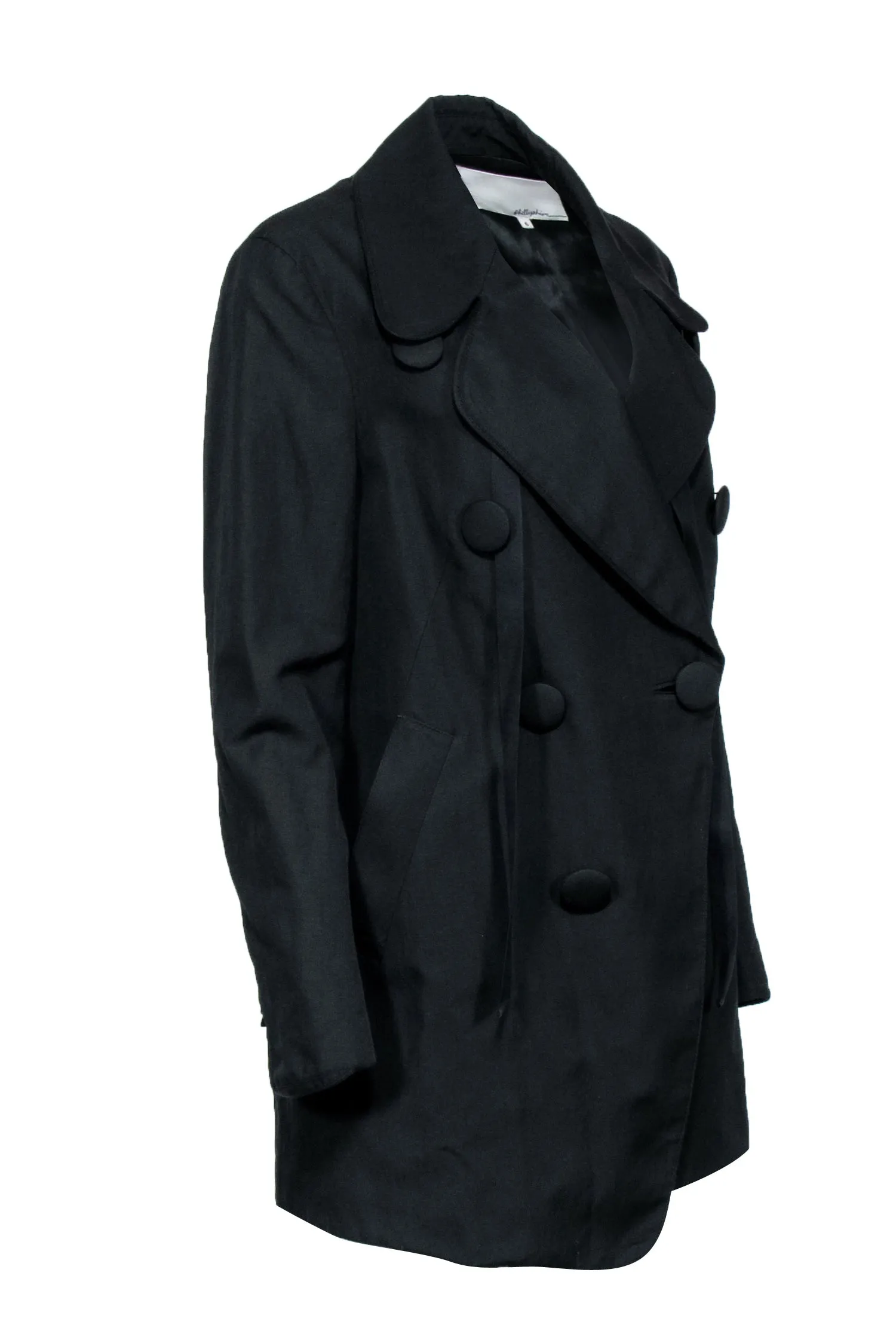 3.1 Phillip Lim - Black Large Button Double Breasted Trench Coat Sz 6