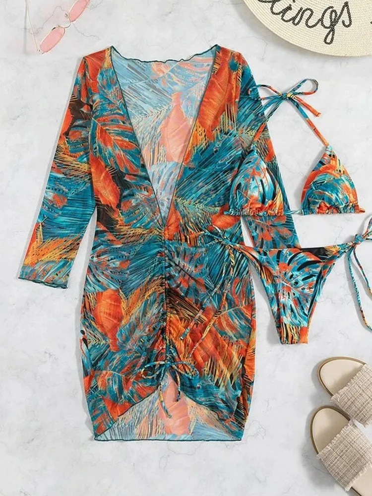 3pc Halter Bikini & Cover Up