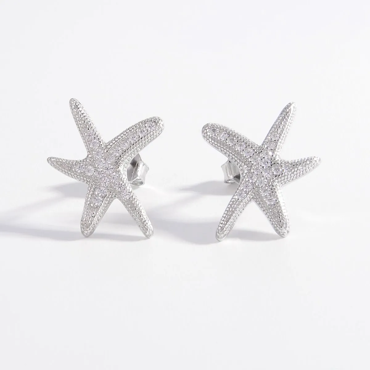 925 Sterling Silver Inlaid Zircon Starfish Earrings