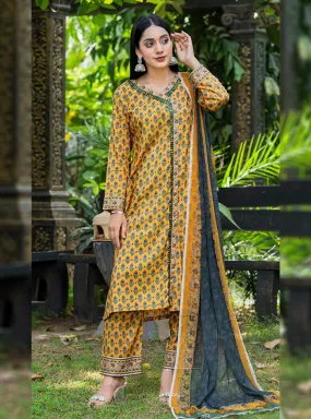 Aangan By Qalamkar Embroidered Linen Unstitched 3 Piece Suit - 03