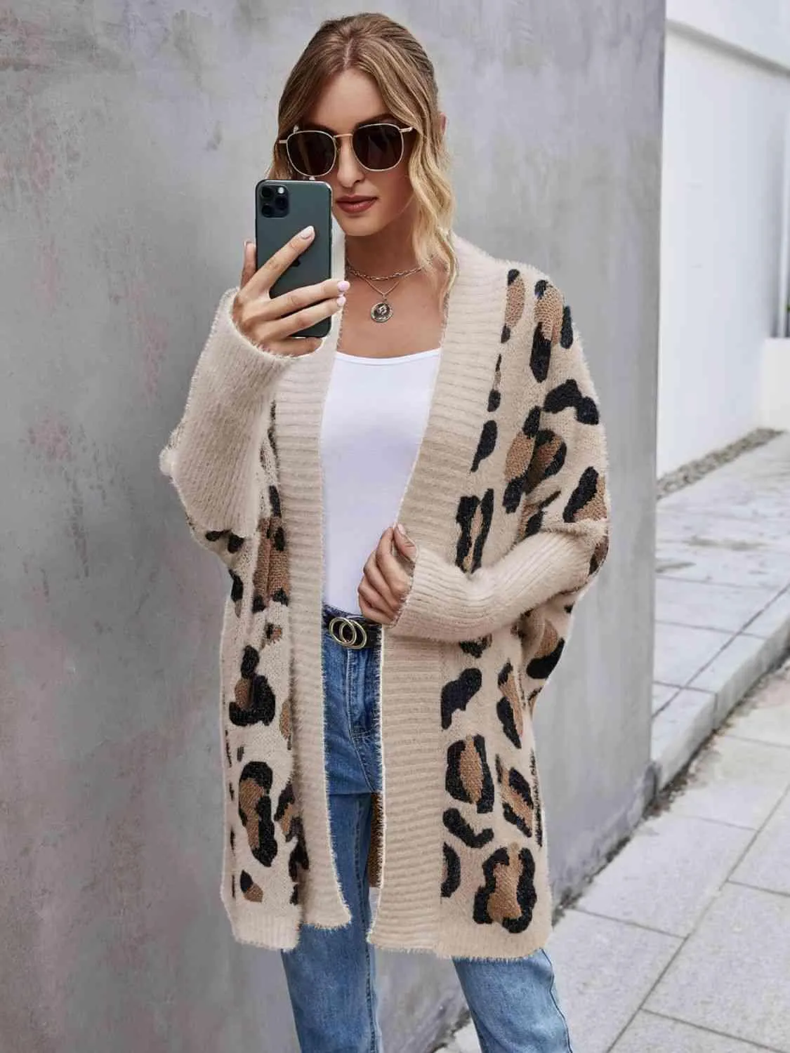 Abby Leopard Pattern Fuzzy Cardigan