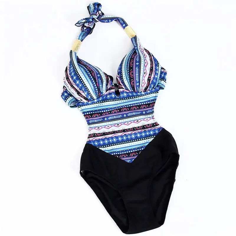 Abstract Patterns Push Up Plus Size Swimsuit