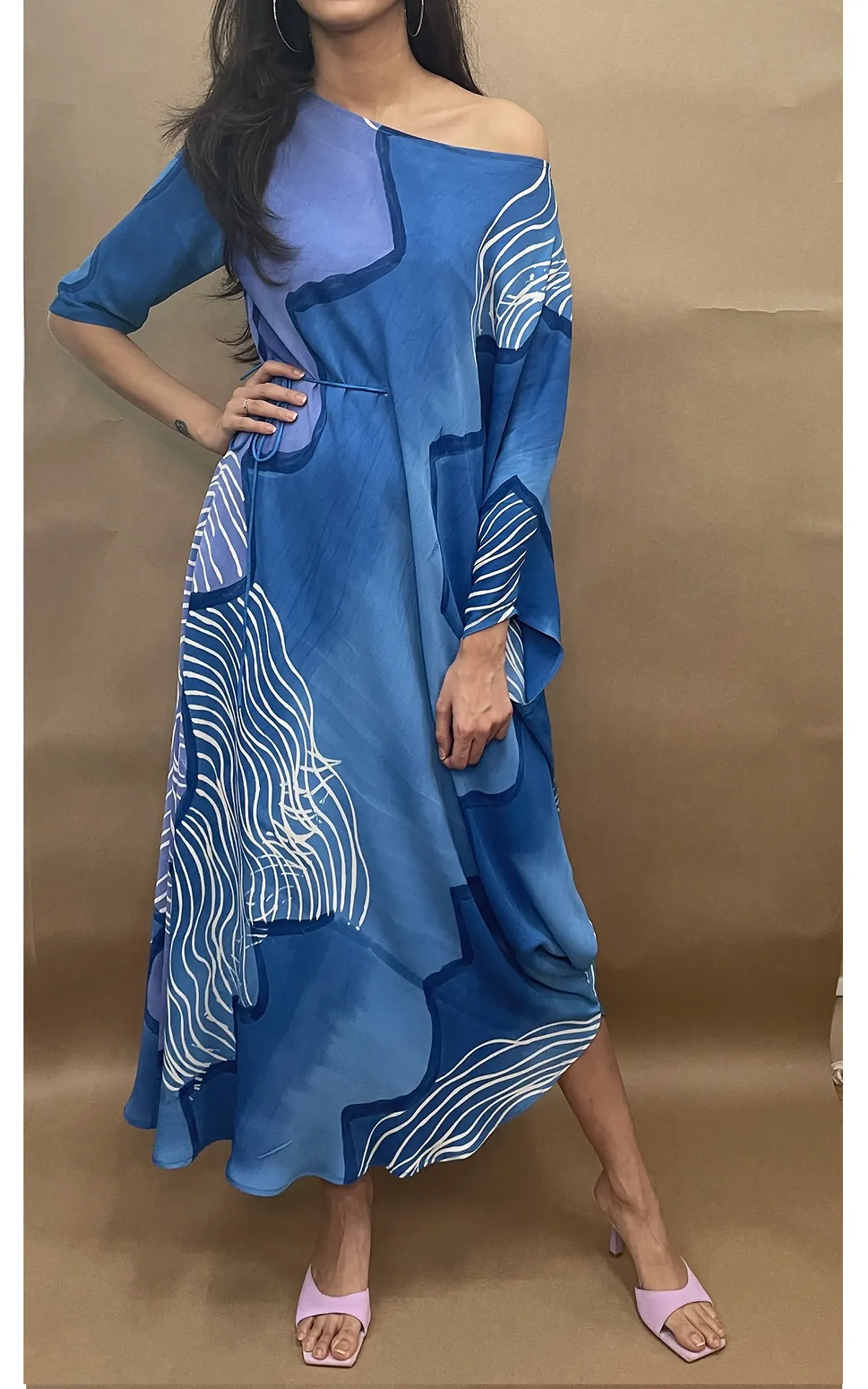 Abstract Printed Drop Shoulder Drape