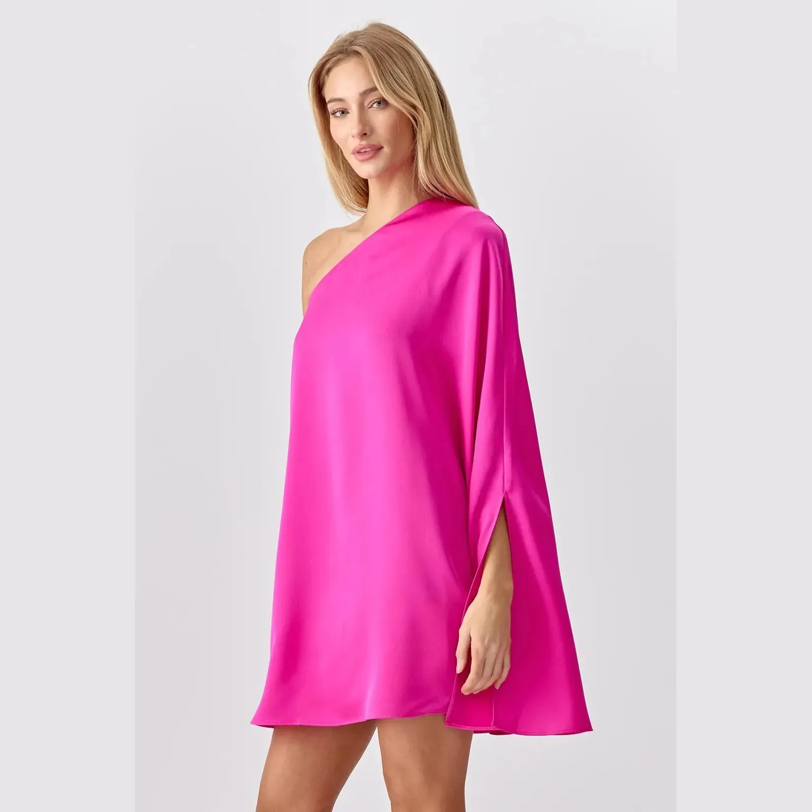 Adelyn Rae Cameron One Shoulder Cape Dress