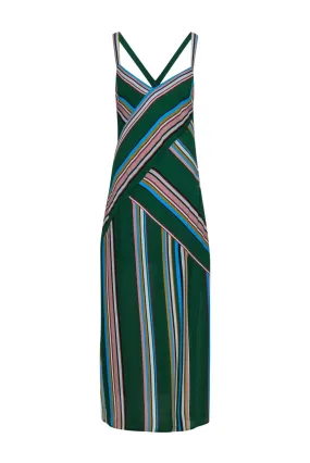 Adrianna Papell - Green & Multicolor Striped Sleeveless Maxi Dress Sz 6