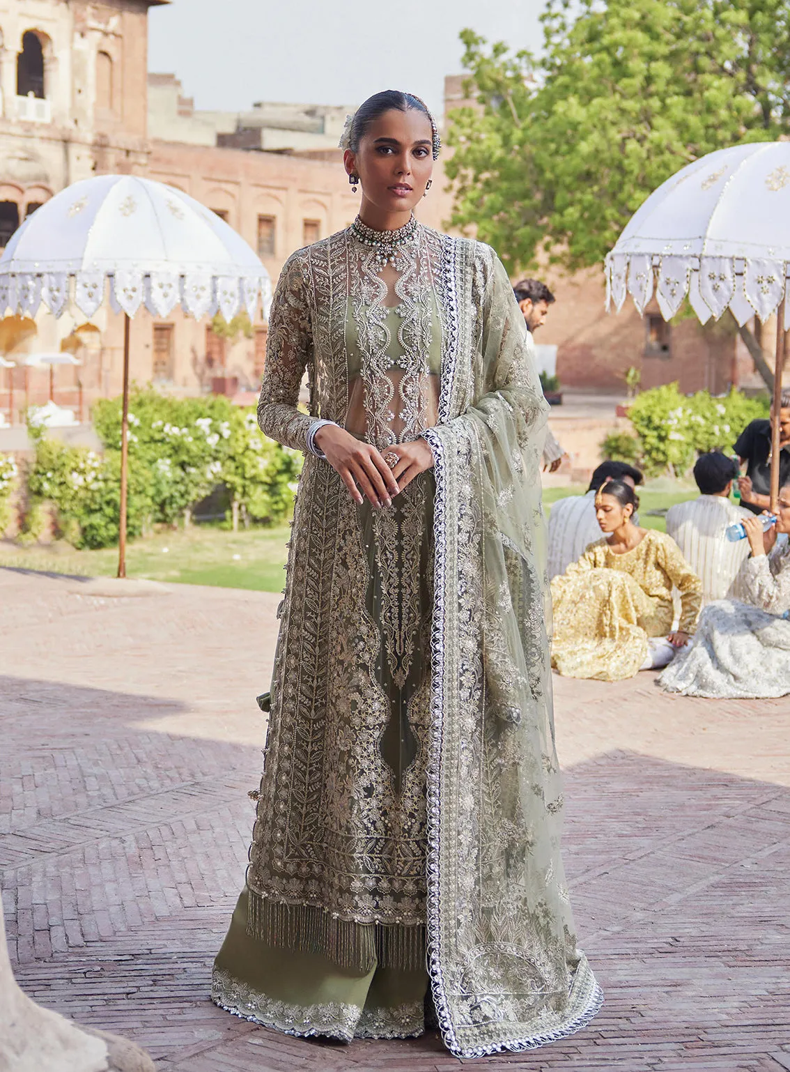 Afrozeh Embroidered Net Unstitched 3 Piece Suit - 08