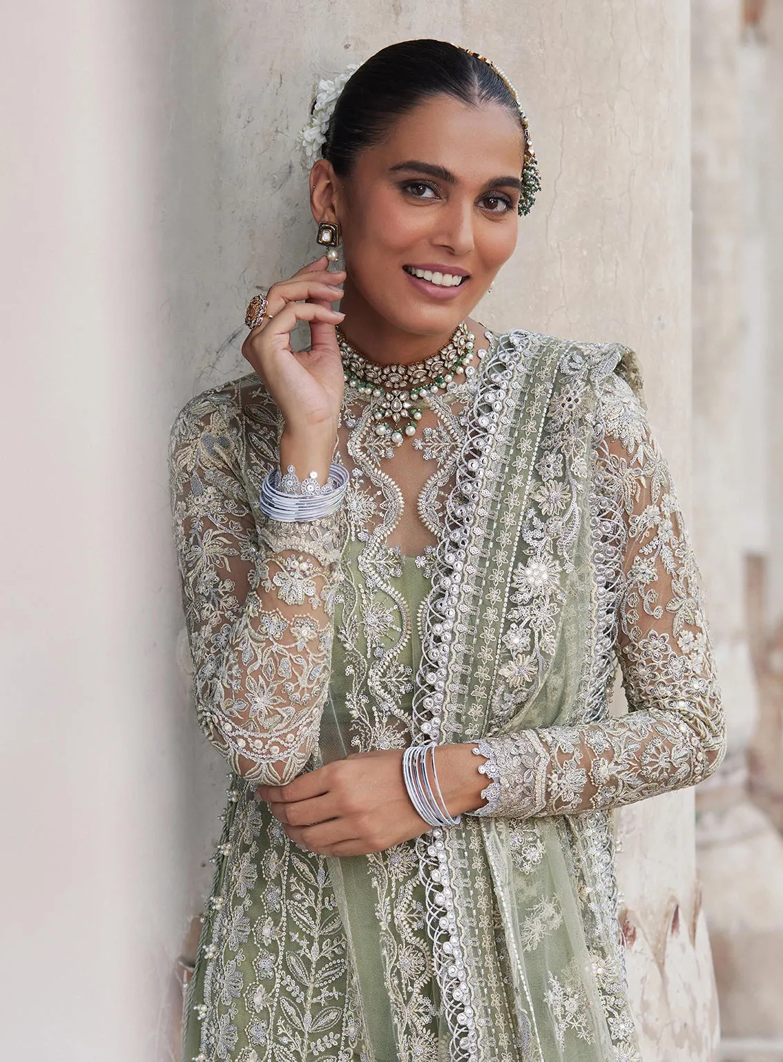 Afrozeh Embroidered Net Unstitched 3 Piece Suit - 08