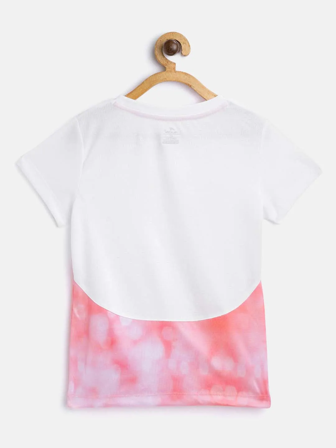 Alcis Girls Pink White Printed Round Neck Running T-shirt