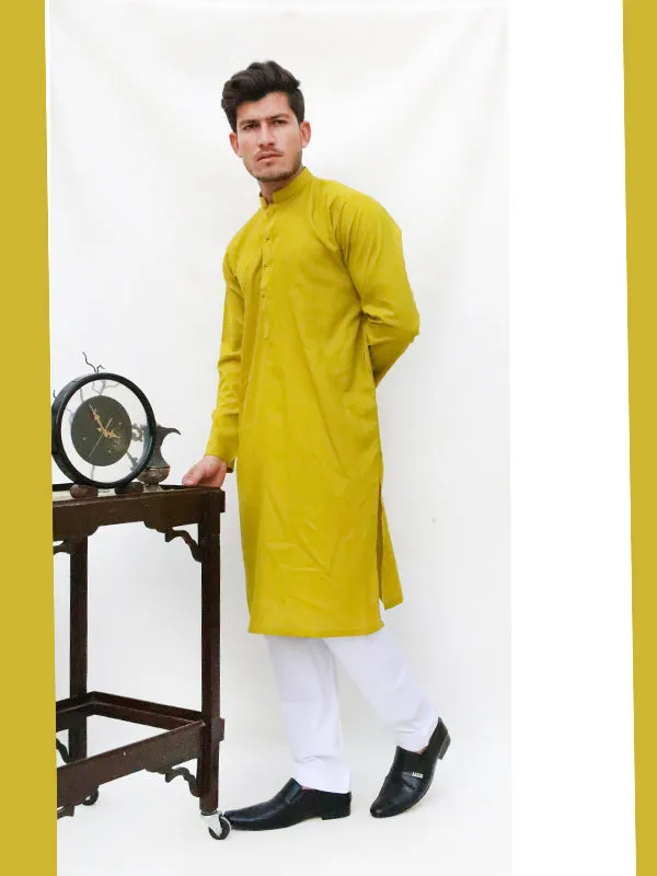 AM Men's Festive Plain Kurta Bright Yellow