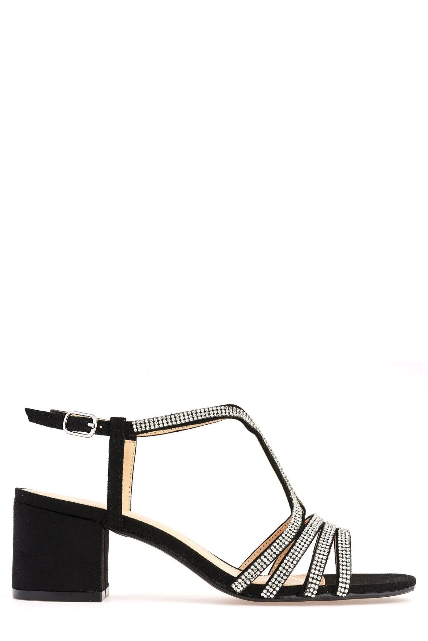 Amanda 3 Diamante Strap T-bar Block Heel Sandal in Black