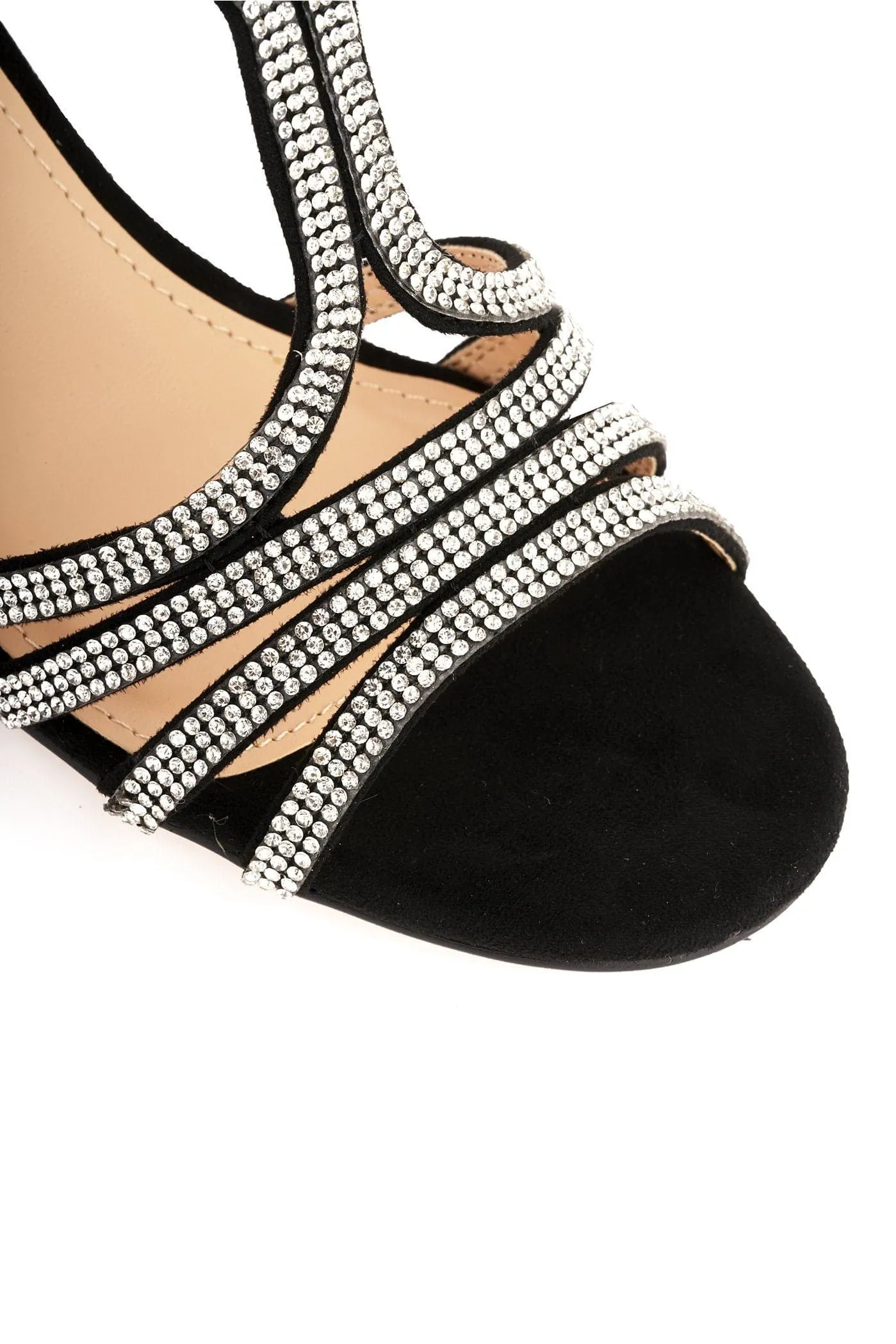 Amanda 3 Diamante Strap T-bar Block Heel Sandal in Black