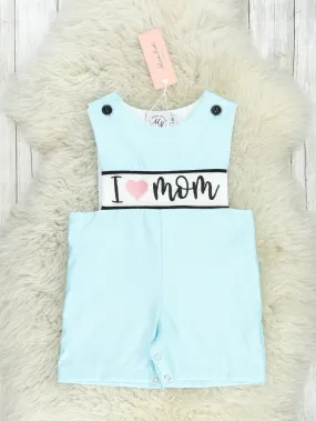 Aqua "I Love Mom" Smocked Johnny