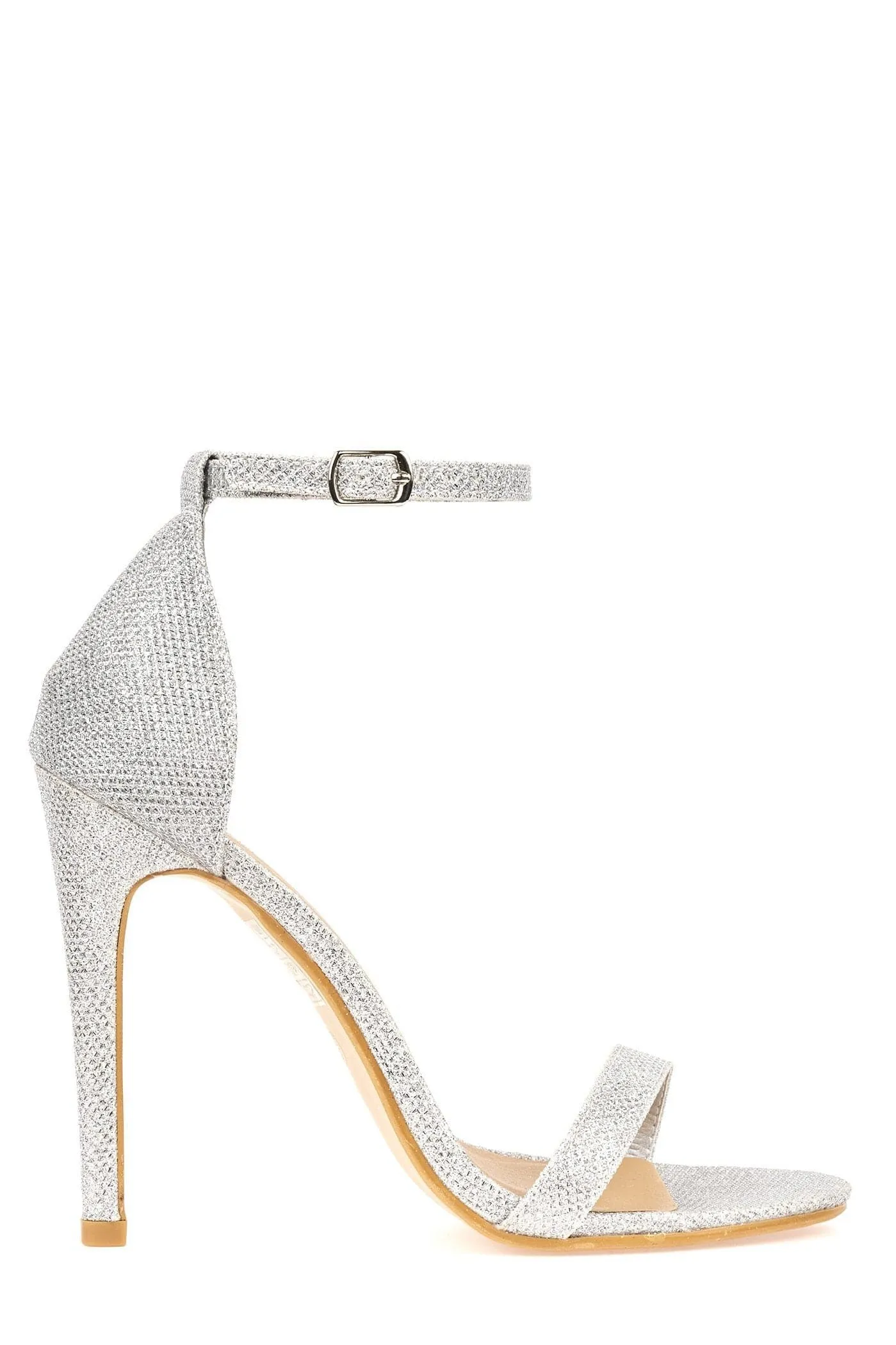 Arron Anklestrap Stiletto Sandal in Silver Mesh