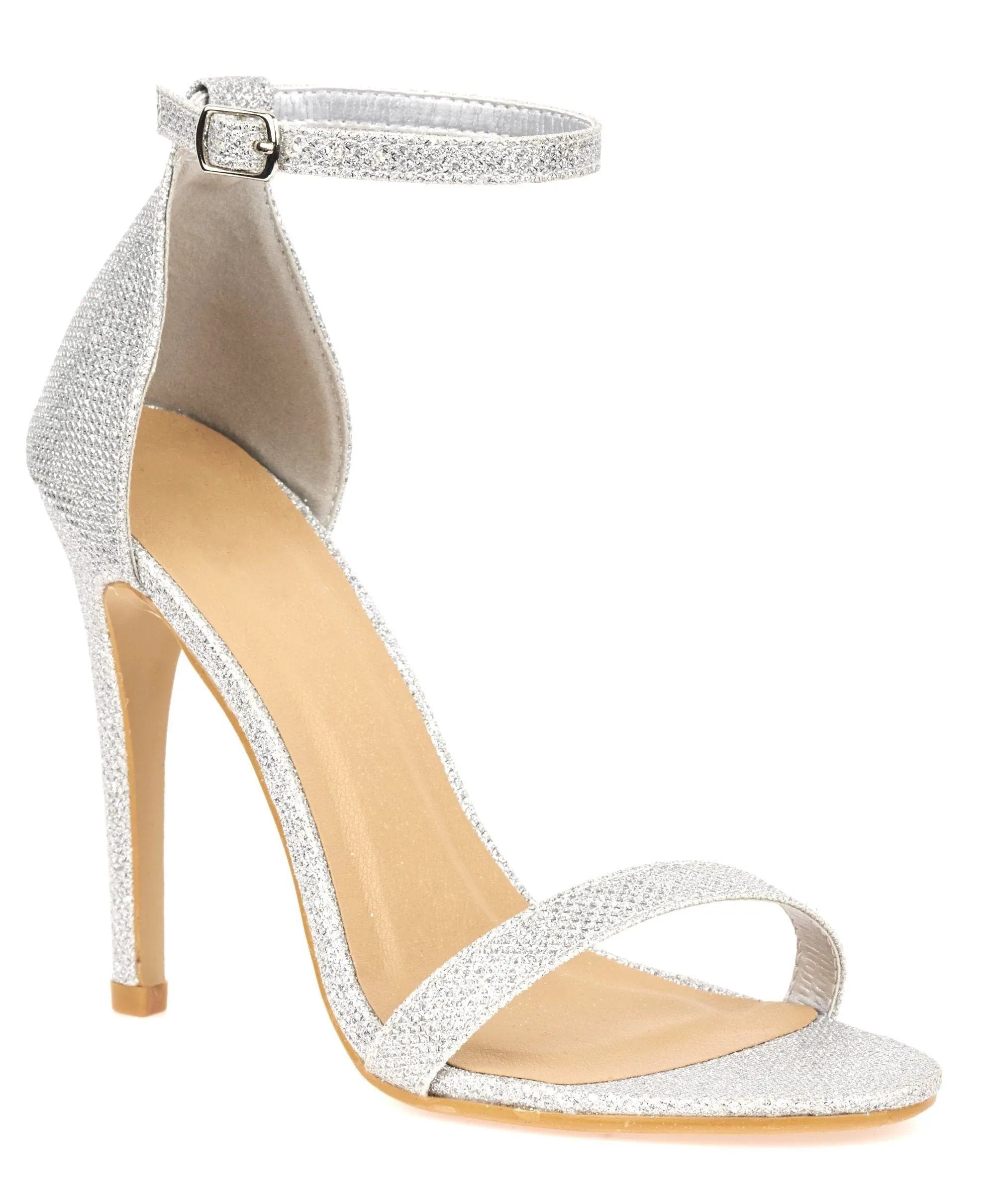 Arron Anklestrap Stiletto Sandal in Silver Mesh