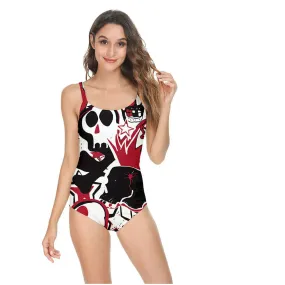 Artistic Punk One-Piece Open Back Swimsuit