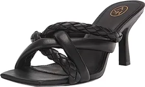 Ash Mina Bis Black Braided Padded Woven Straps Slip On Open Toe Heel Sandals