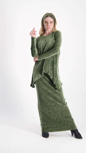 Asymmetric Ribbed Velvet Set / Olive