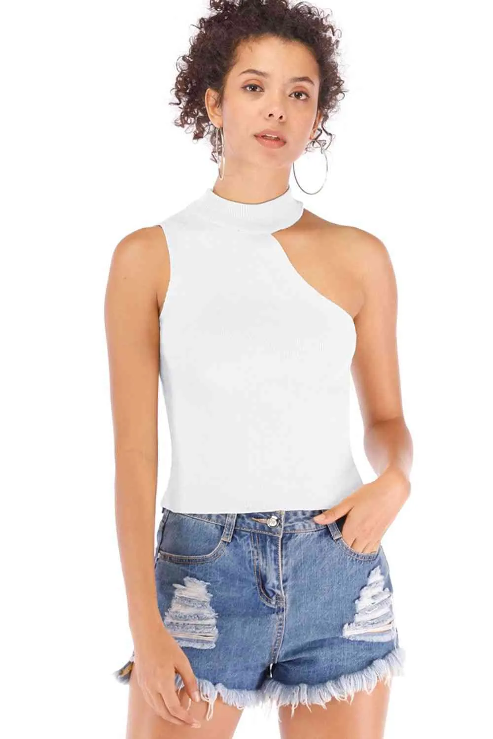 Asymmetrical Sleeveless Rib-Knit Top