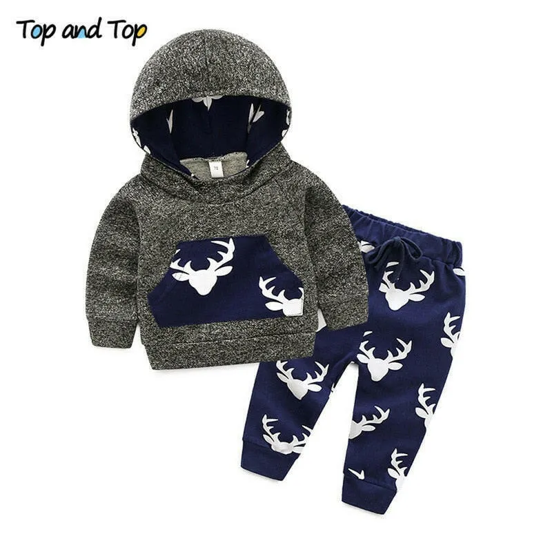 Baby Boy 2Pcs/Set Long Casual Hooded Tracksuit Set