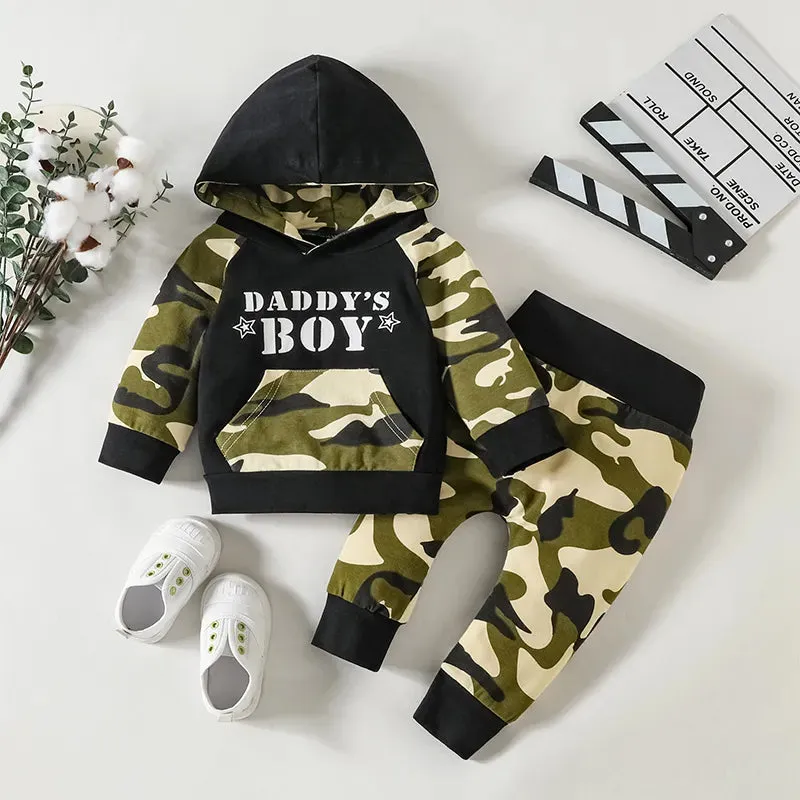 Baby Boys Army Green Camouflage Hooded 2pc Set