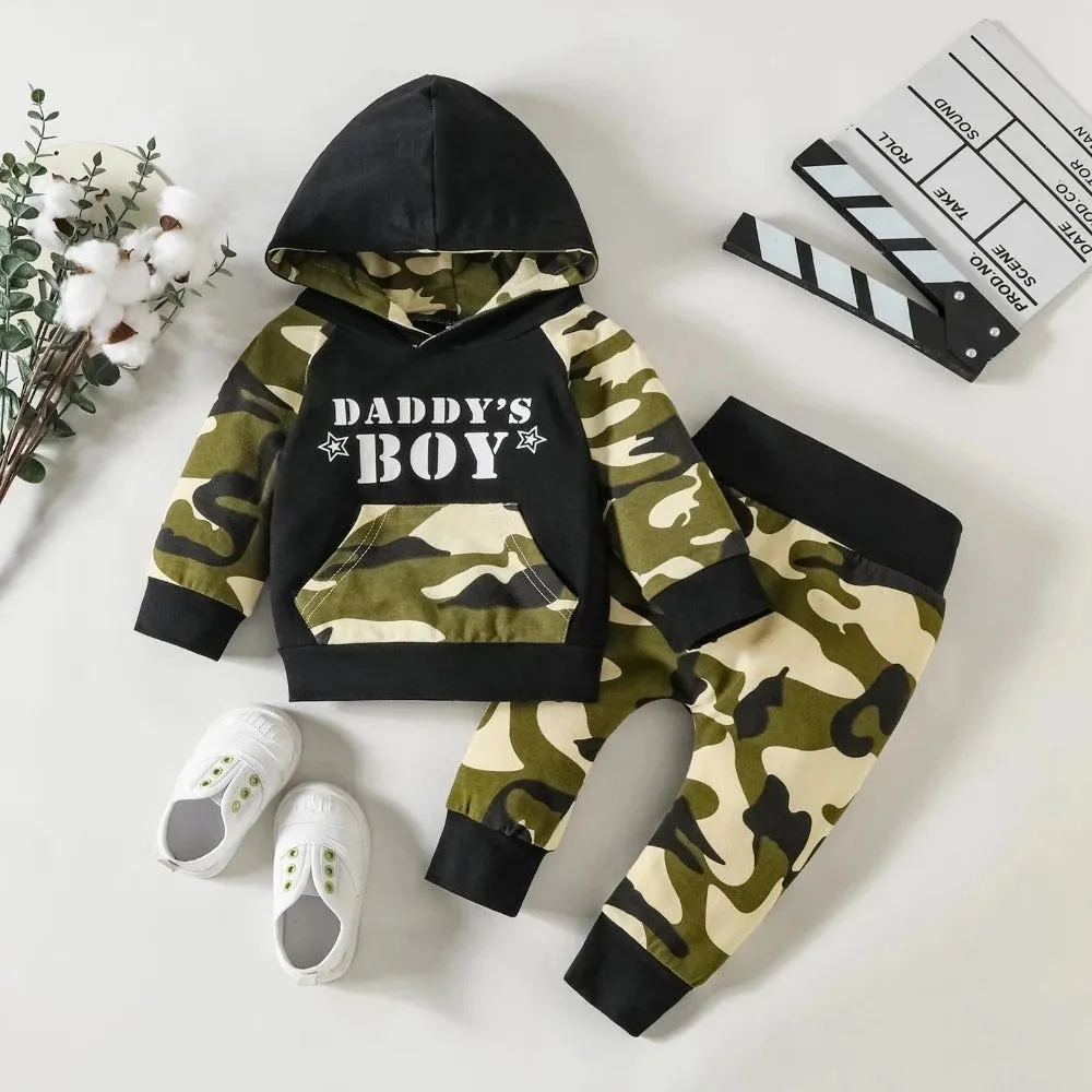 Baby Boys Army Green Camouflage Hooded 2pc Set