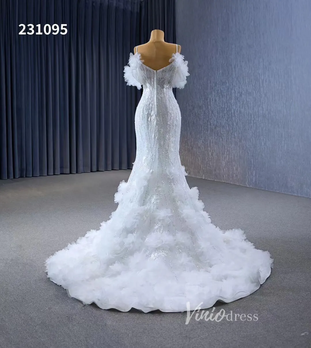 Beaded Mermaid Ruffle Wedding Dresses Spaghetti Strap Wedding Gown 231095