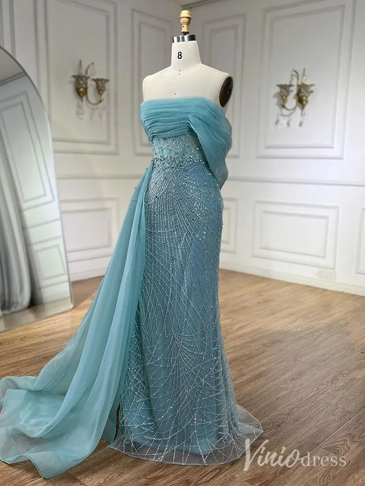 Beaded Off the Shoulder Prom Dresses Mermaid Overskirt Pageant Dress AD1254