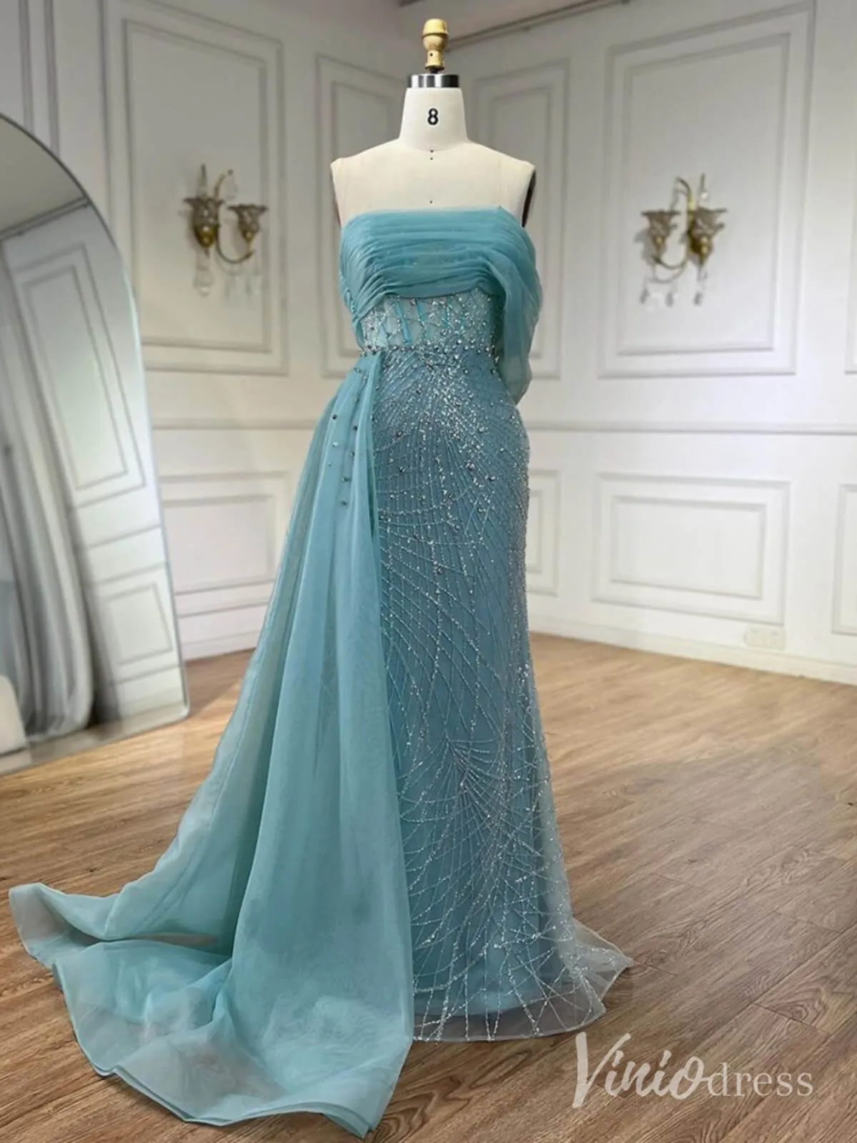 Beaded Off the Shoulder Prom Dresses Mermaid Overskirt Pageant Dress AD1254