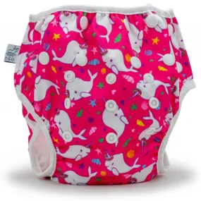 beau   belle littles toddler nageuret reusable swim diaper (2-5yrs) - hot pink narwhals