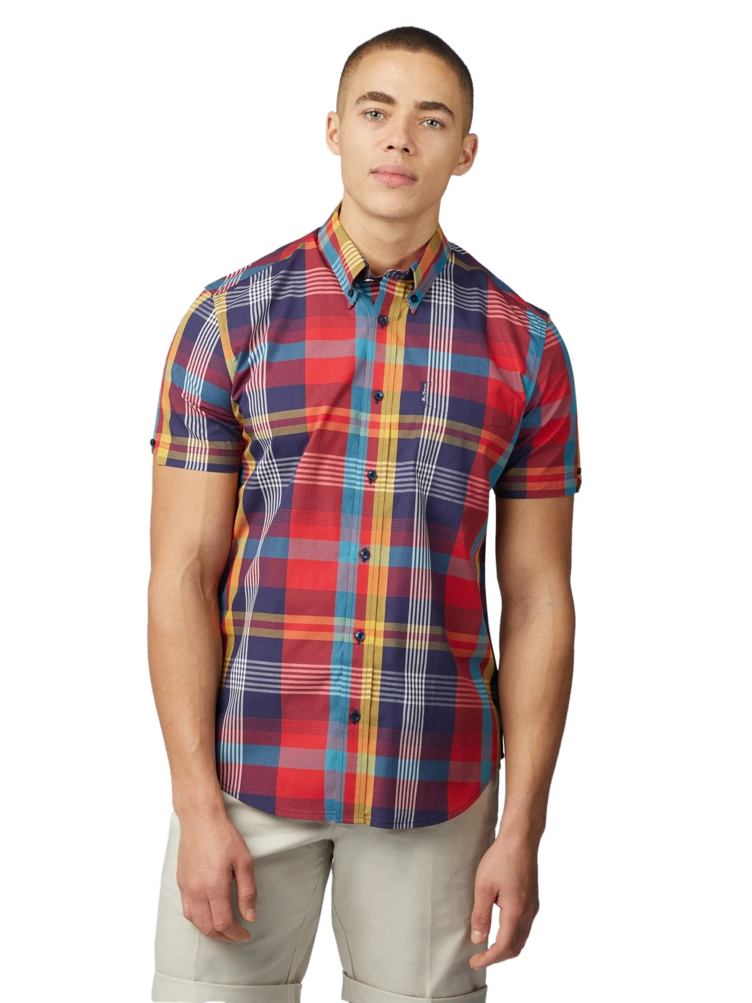 Ben Sherman Mens Large Madras Check Shirt Short Sleeved