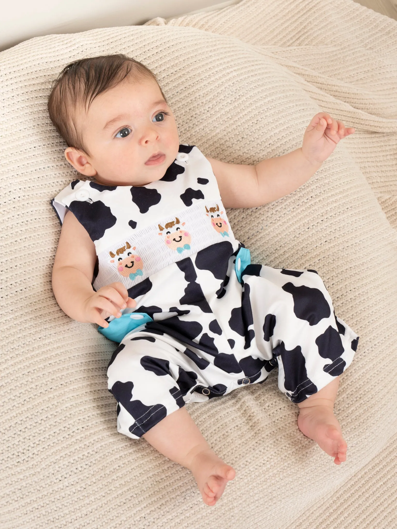 Black & White Smocked Cow Print Johnny