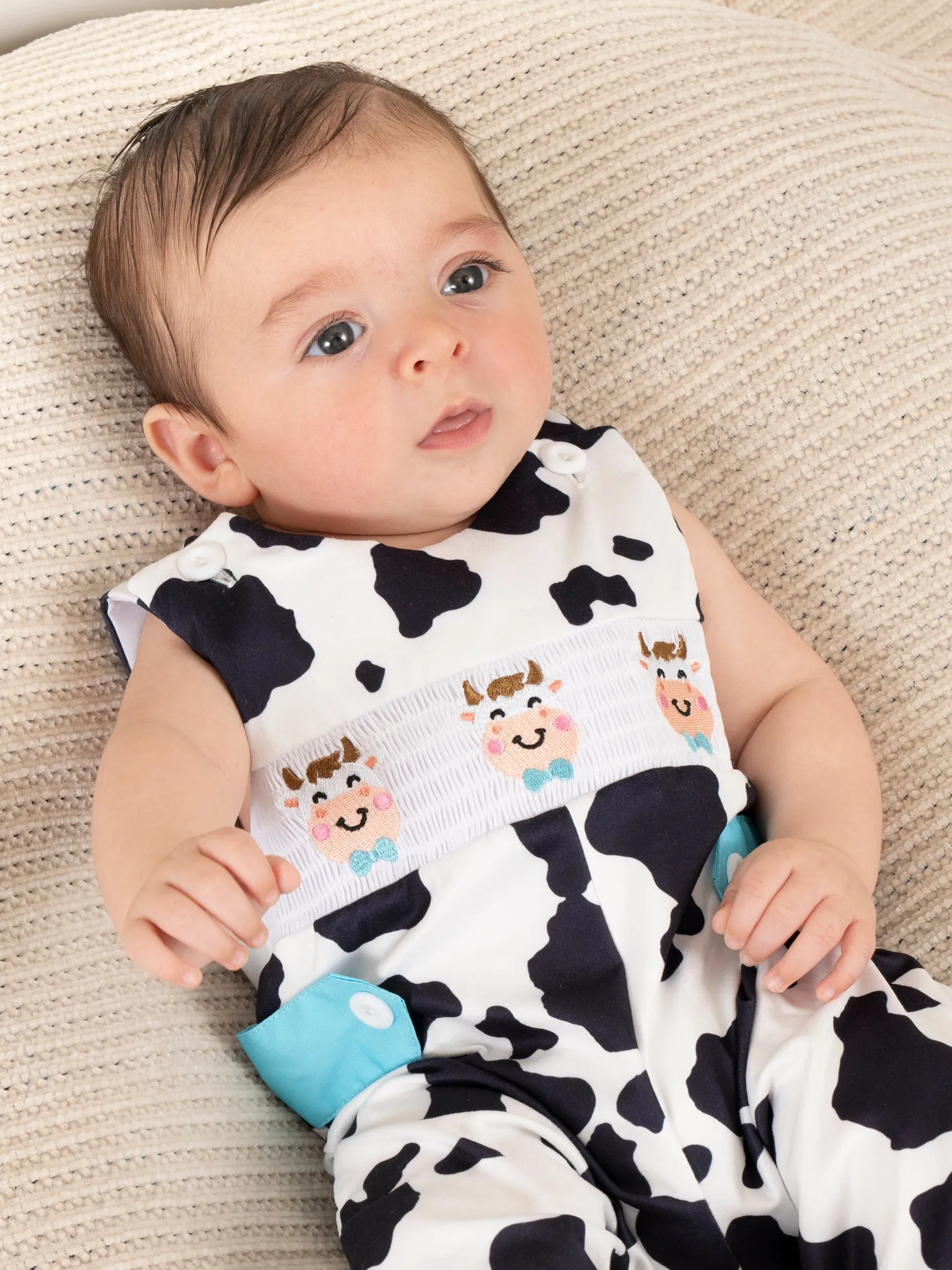 Black & White Smocked Cow Print Johnny