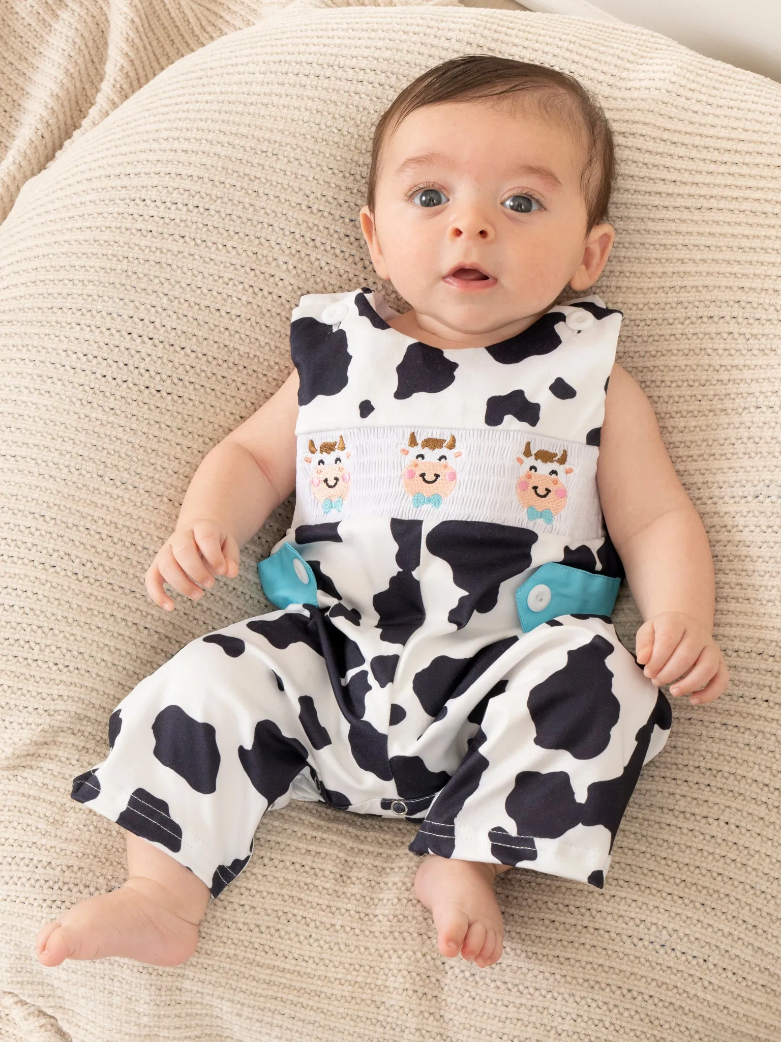 Black & White Smocked Cow Print Johnny