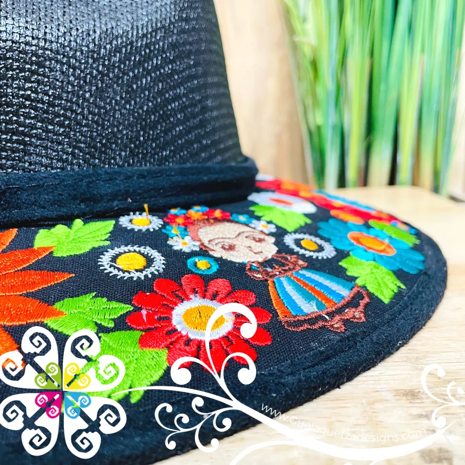 Black Embroider Summer Hat - Frida Bouquet