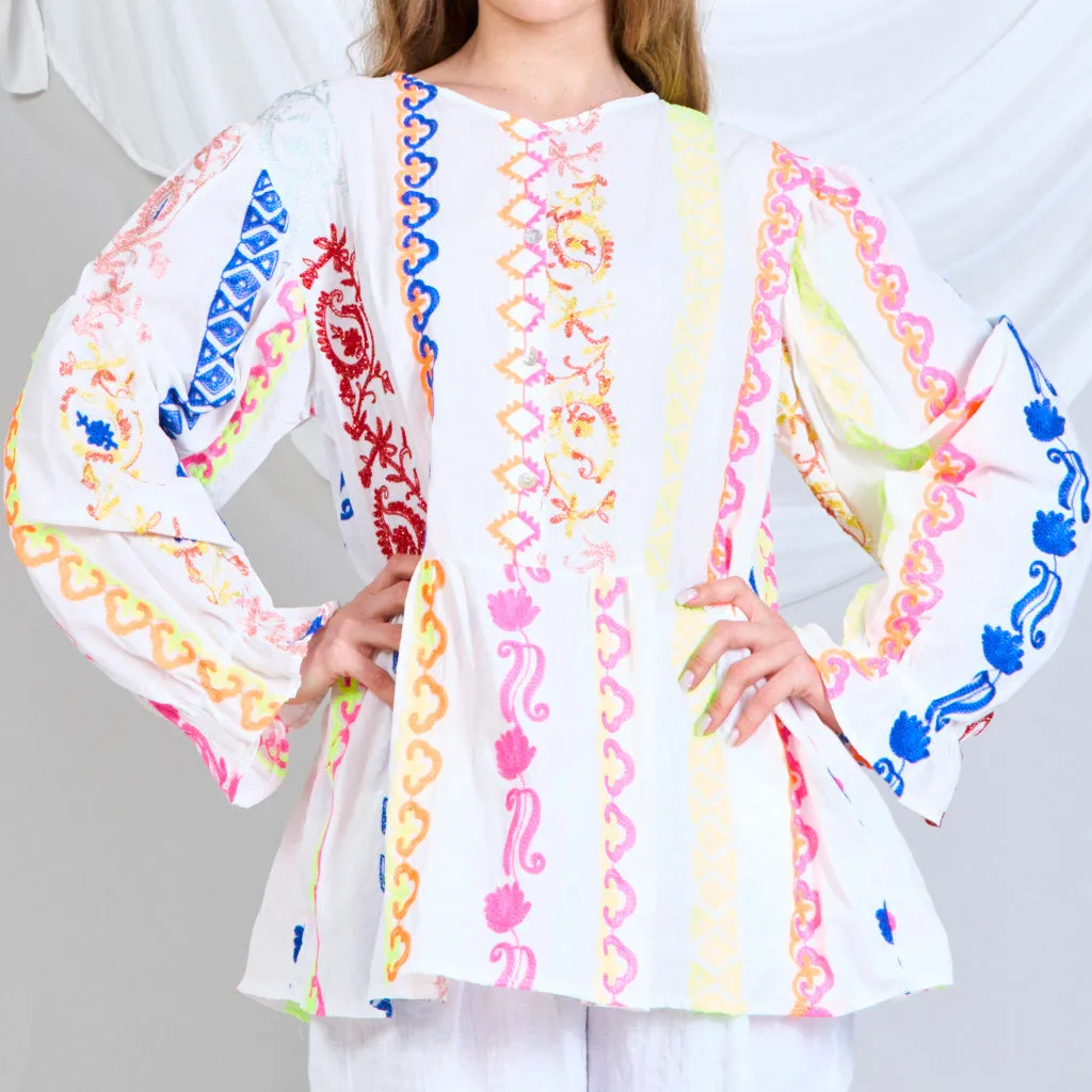 Blouse with solid embroidered patterns wholesale