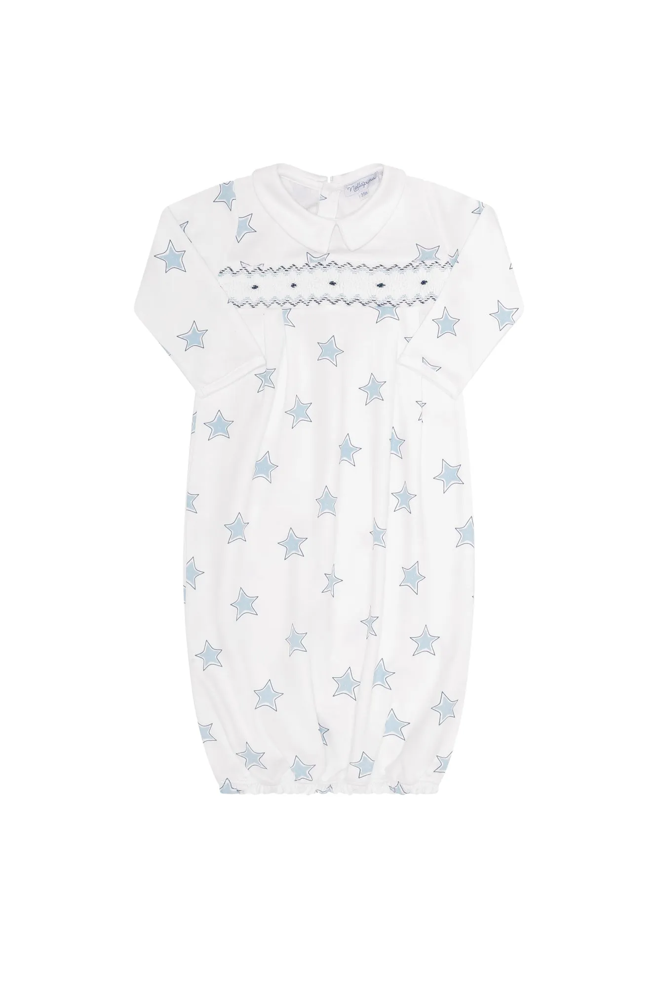 Blue Stars Print Smocked Gown