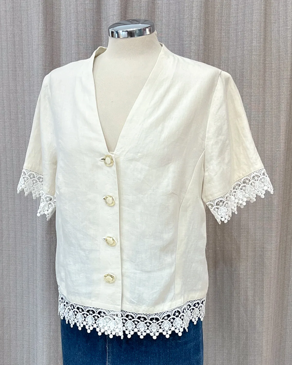 Blusa In Lino Con Ricami E Bottoni Gioiello  S