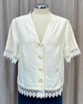 Blusa In Lino Con Ricami E Bottoni Gioiello  S