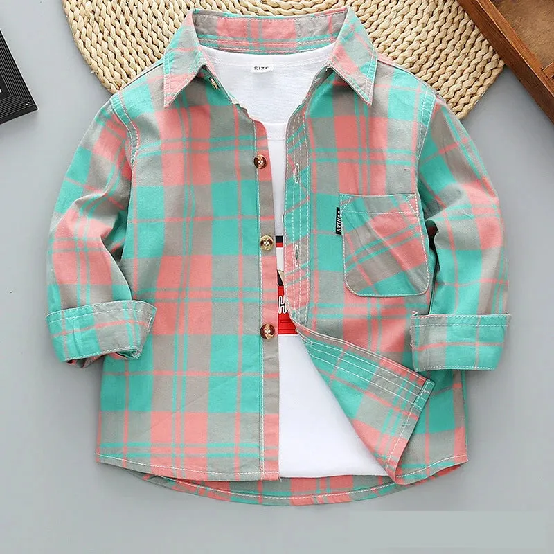 Boy Long Plaid Casual Dress Shirts