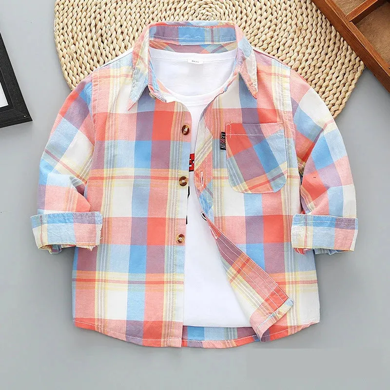 Boy Long Plaid Casual Dress Shirts