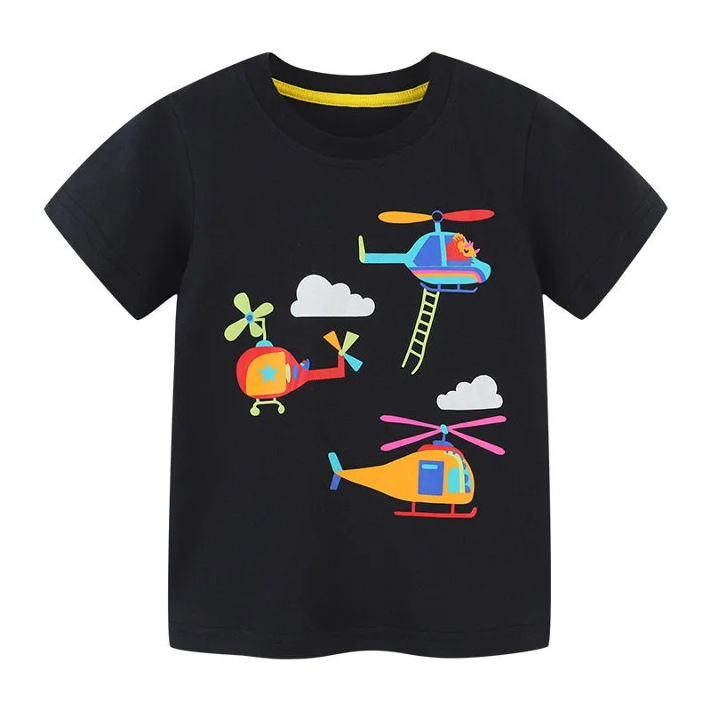 Boys Cotton T-shirts Summer Tees & Tops for Baby Boys Dino, Helicopter | Toddler Boy Shirt kid Clothing Gift for Boys Pack of 3