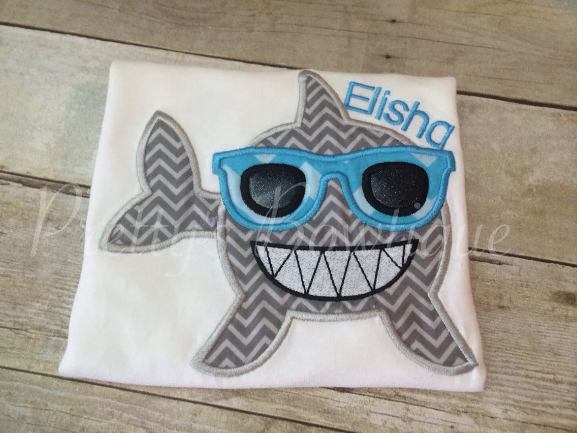 Boys Shark Shirt- SHARK applique shirt perfect for SUMMER