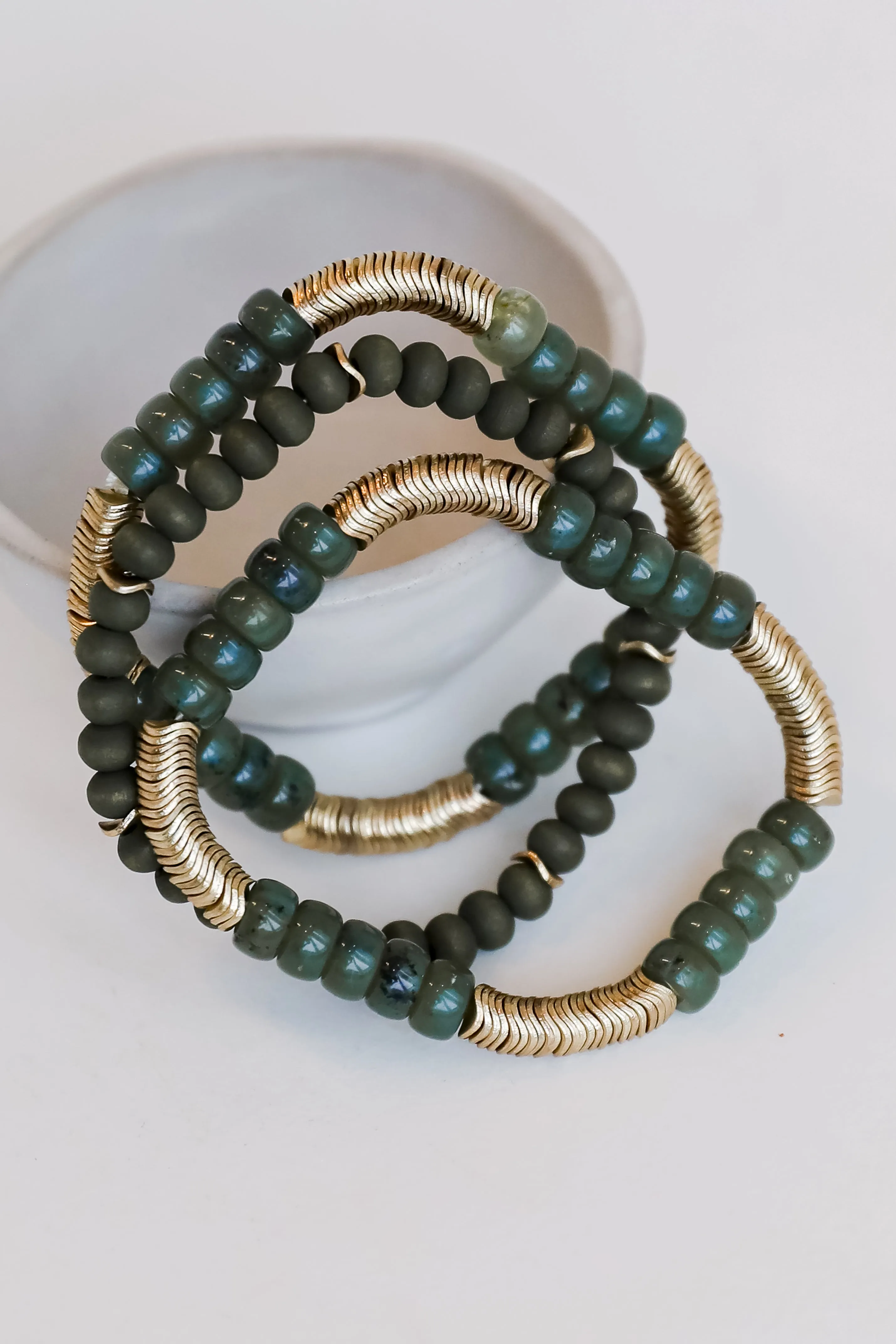 Brielle Green Beaded Bracelet Set