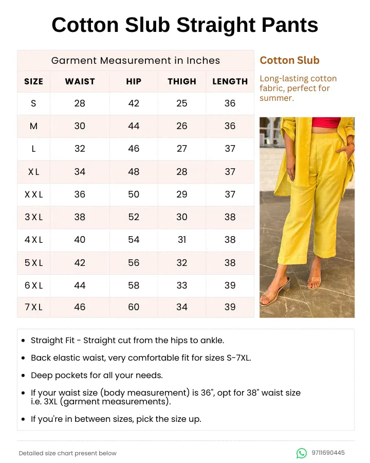 Buttercup Yellow Solid Cotton Slub Pants