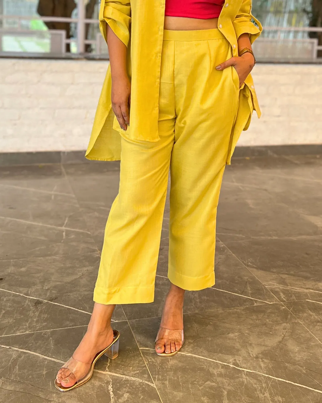 Buttercup Yellow Solid Cotton Slub Pants