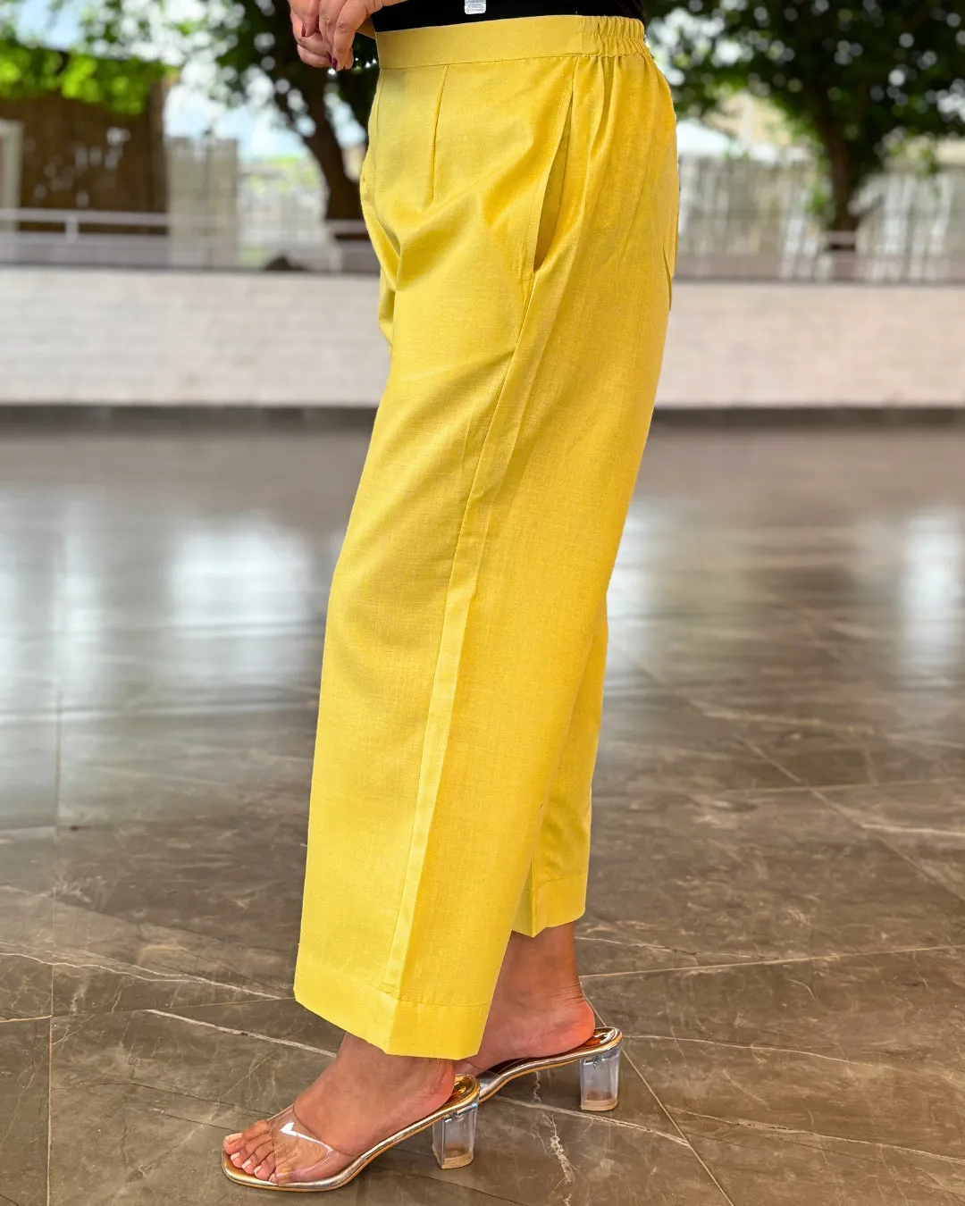 Buttercup Yellow Solid Cotton Slub Pants