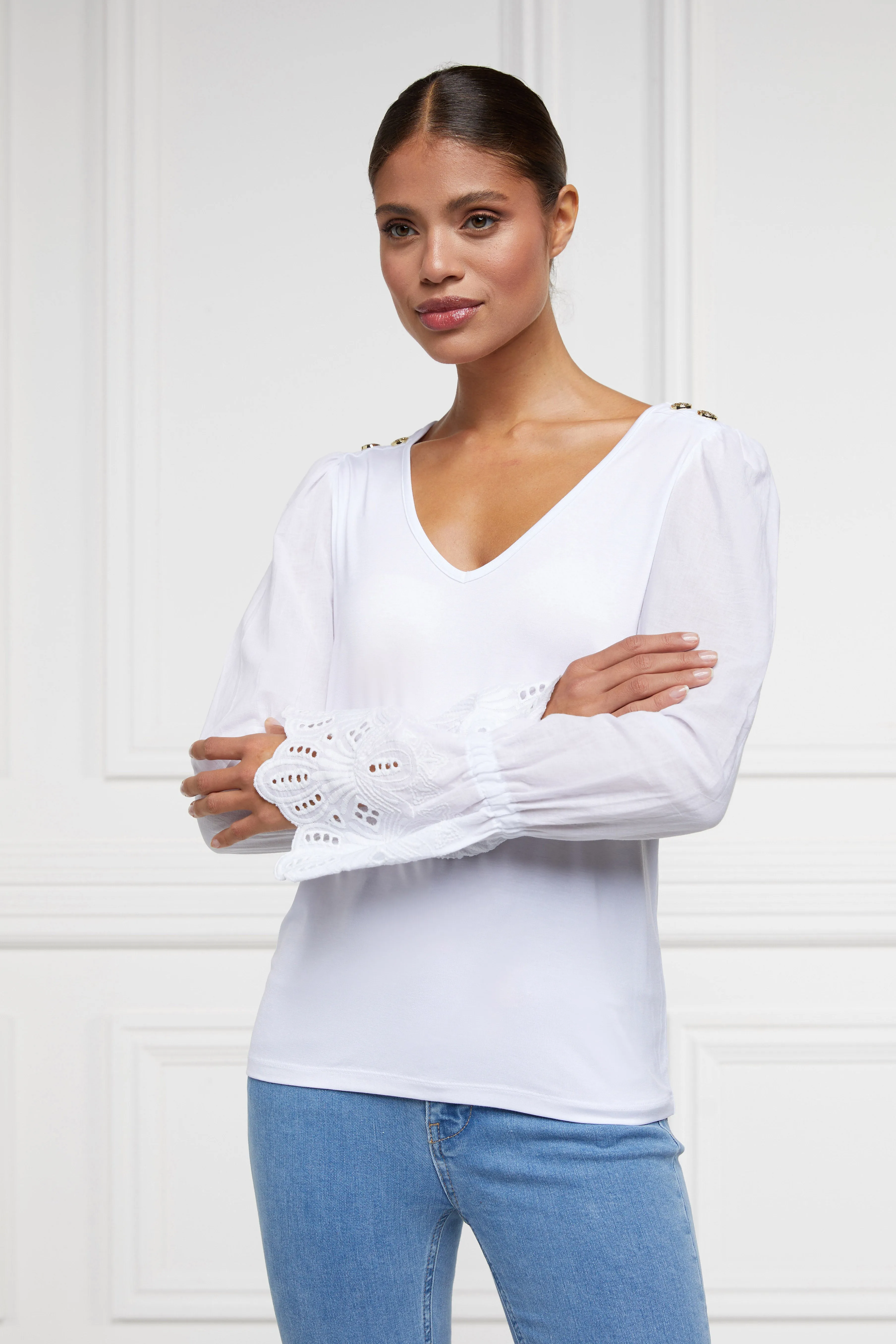 Camilla V-Neck Blouse (White)