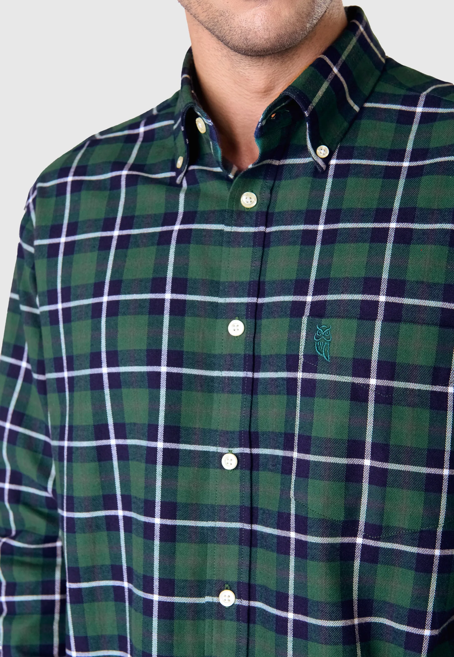 Camisa Hombre Manga Larga con Bolsillo Algodón Franela Cuadros - Verde 0402_44